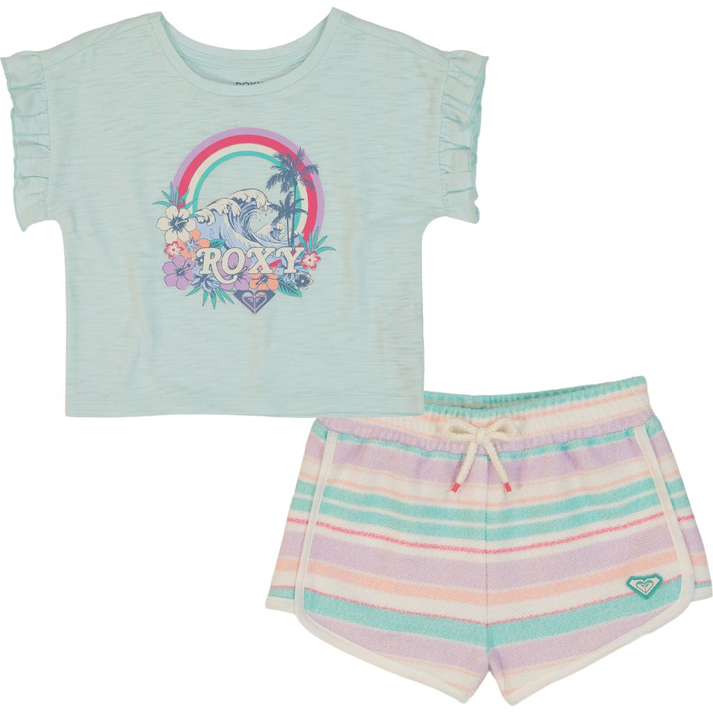 Roxy Beach Logo Graphic T-shirt & Loop Terry Shorts Set In Lilac