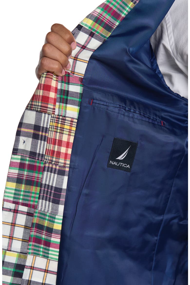 Madras Plaid Patchwork Two Button Notch Lapel Cotton Sport Coat, Alternate, color, BLUE