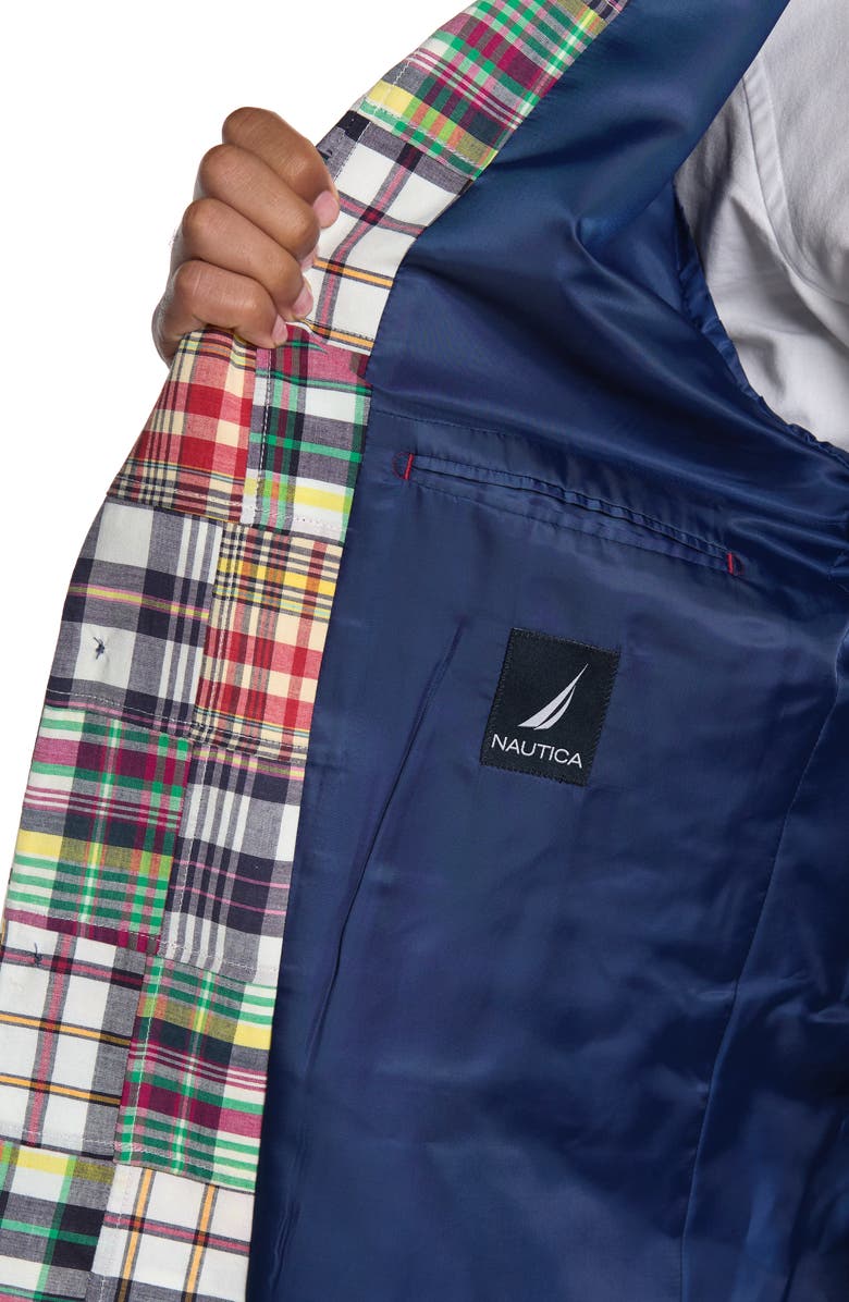 Nautica Madras Plaid Patchwork Two Button Notch Lapel Cotton Sport Coat, Alternate, color,
