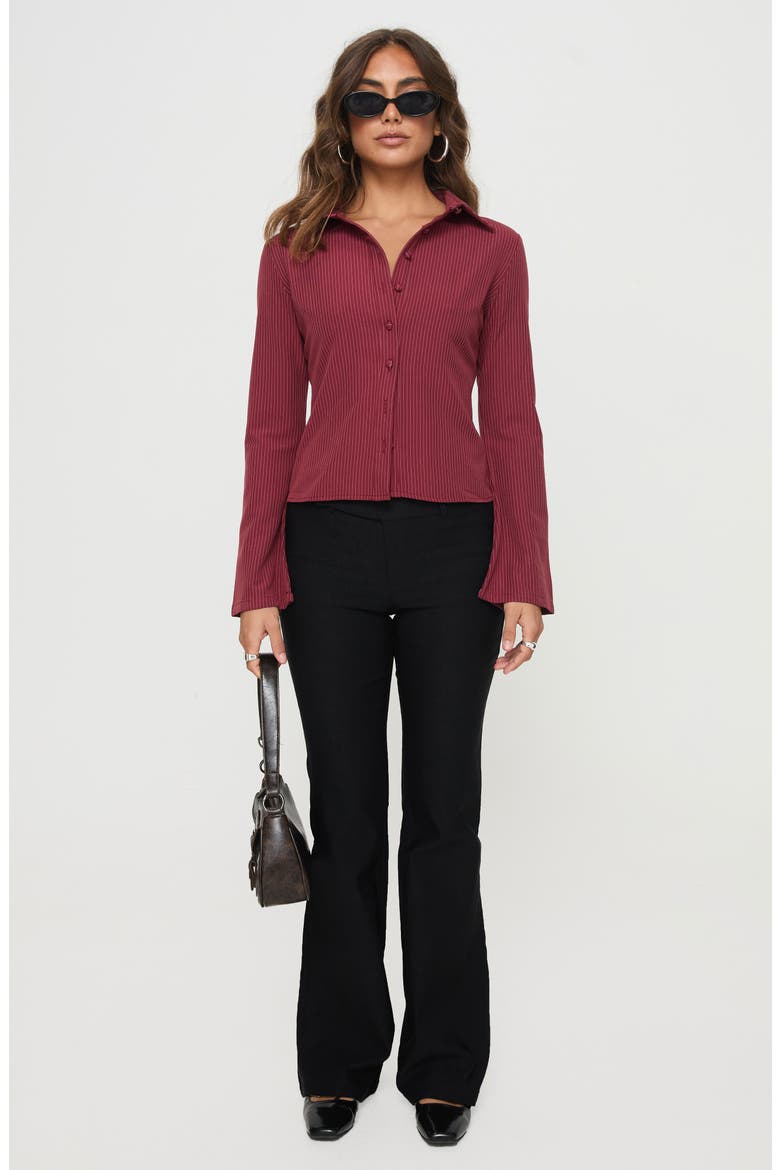 Anni Pinstripe Long Sleeve Button-Up Shirt, Alternate, color, RED