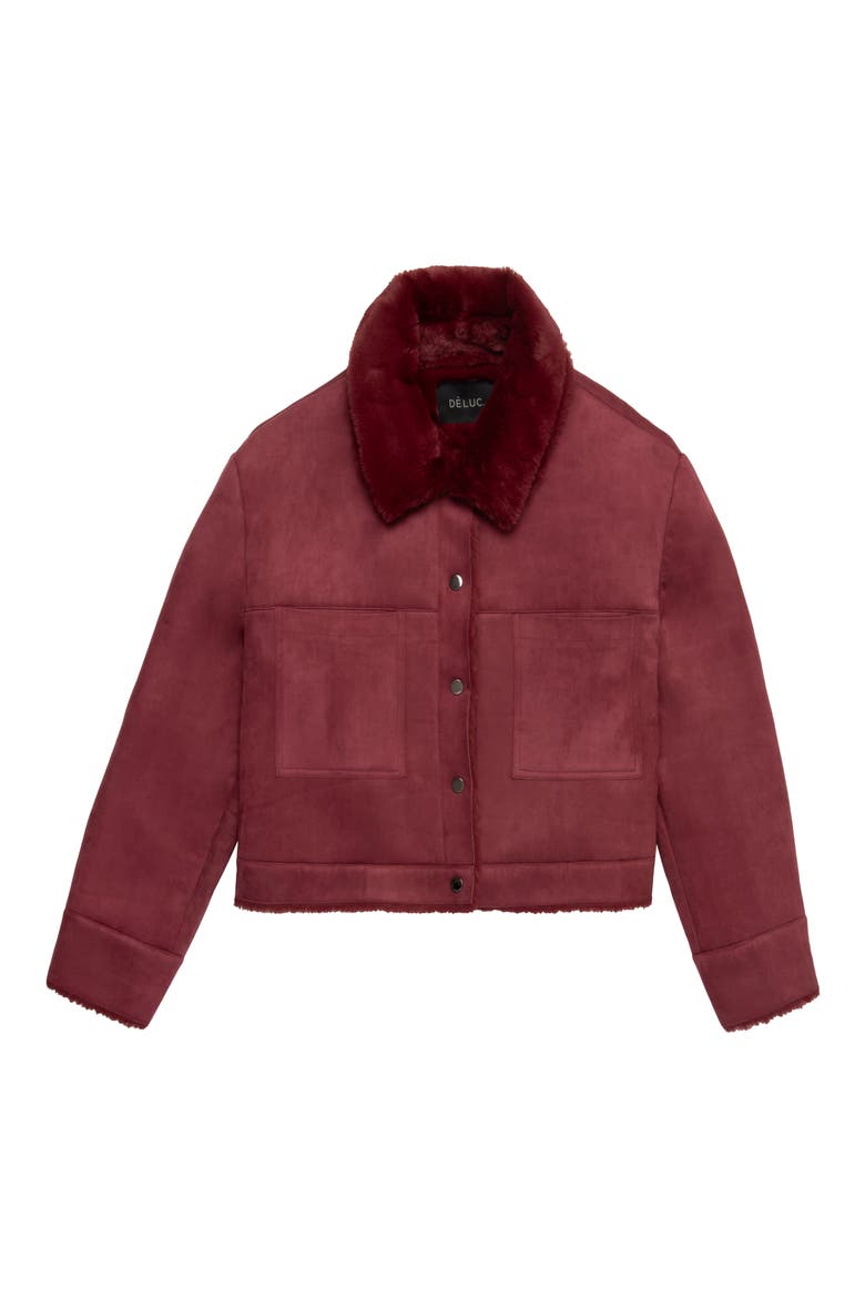 Mathew Faux Suede & Faux Shearling Jacket, Alternate, color, BURGUNDY