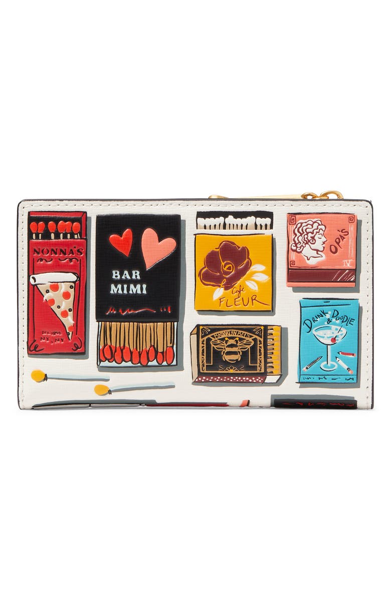 Kate Spade New York morgan matchbox embossed leather wallet, Alternate, color, Parchment Multi