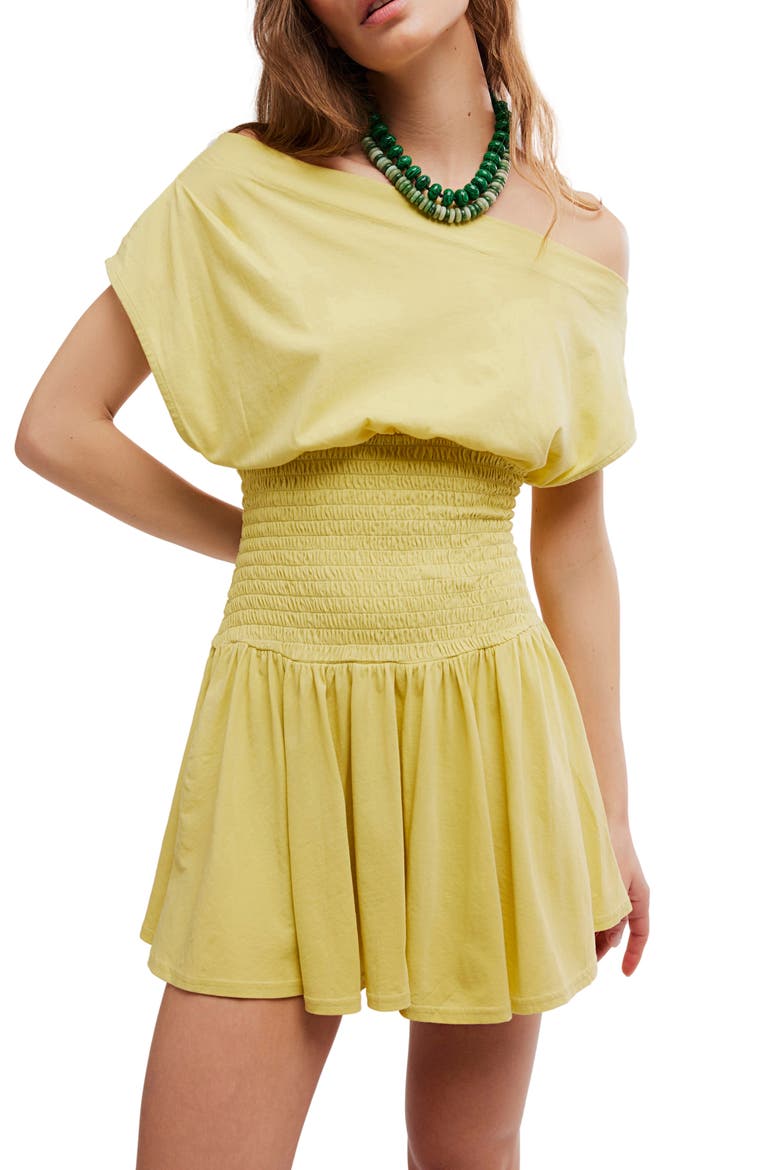Scorching Hot One-Shoulder Cotton Minidress, Alternate, color, SILENT LIME