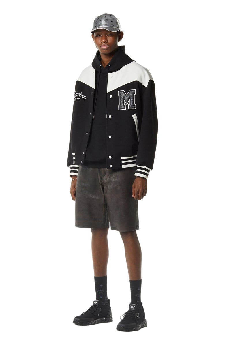 MCM Munchen Ponte Varsity Jacket, Main, color, Black And White