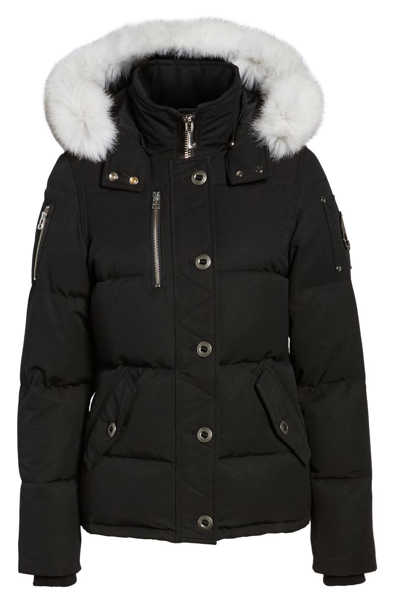 Moose Knuckles Genuine Fox Fur Trim Hooded Down Coat, Alternate, color,