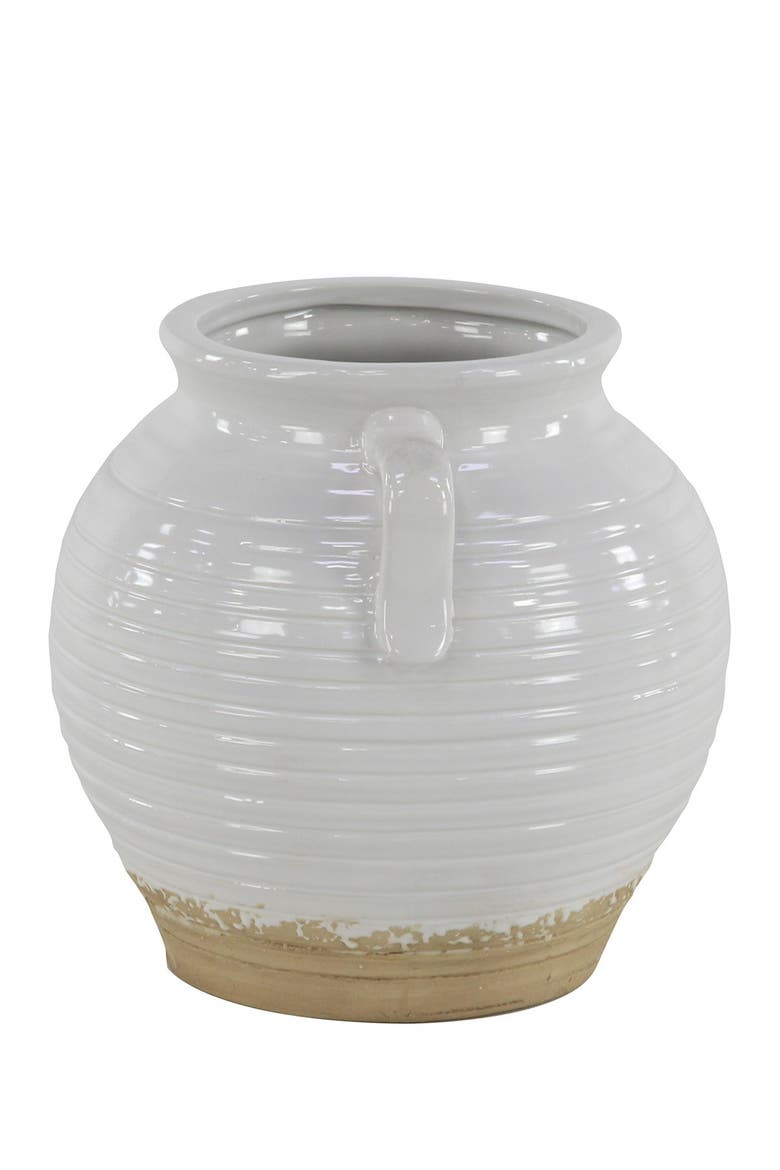 White Ceramic Indoor Outdoor Planter with Handles, Alternate, color, WHITE