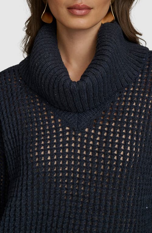 Donna Karan New York Sequin Open Knit Turtleneck Sweater In Nightfall