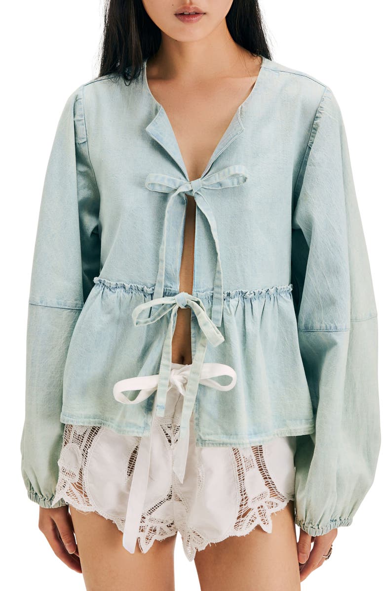 Free People Brunch Babe Chambray Top, Main, color, Light Tint Wash