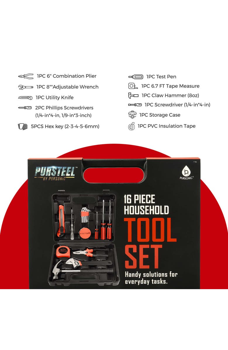 PURSONIC Handy Solutions 16-Piece Tool Kit + Cordless Power Scrubber + 2-in-1 Mini Wireless Vacuum & Air Duster Bundle, Alternate, color, Black
