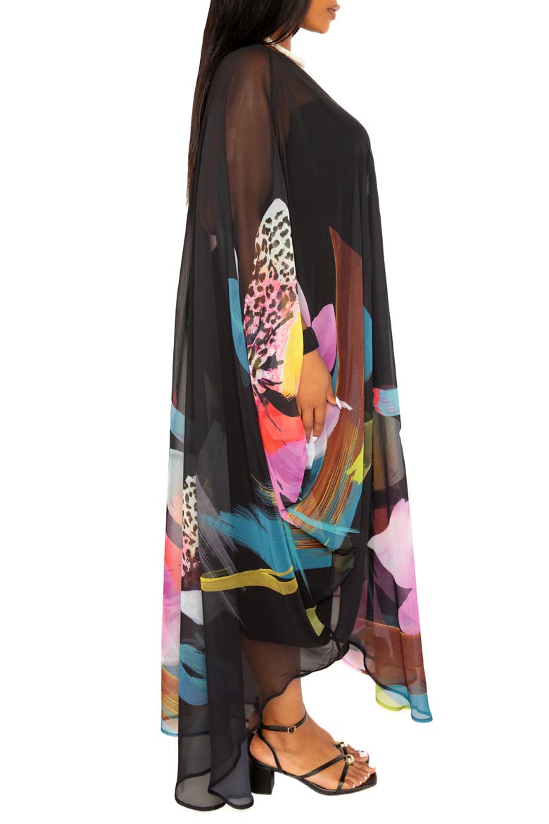 Floral Robe with Wristband, Alternate, color, BLACK MULTI