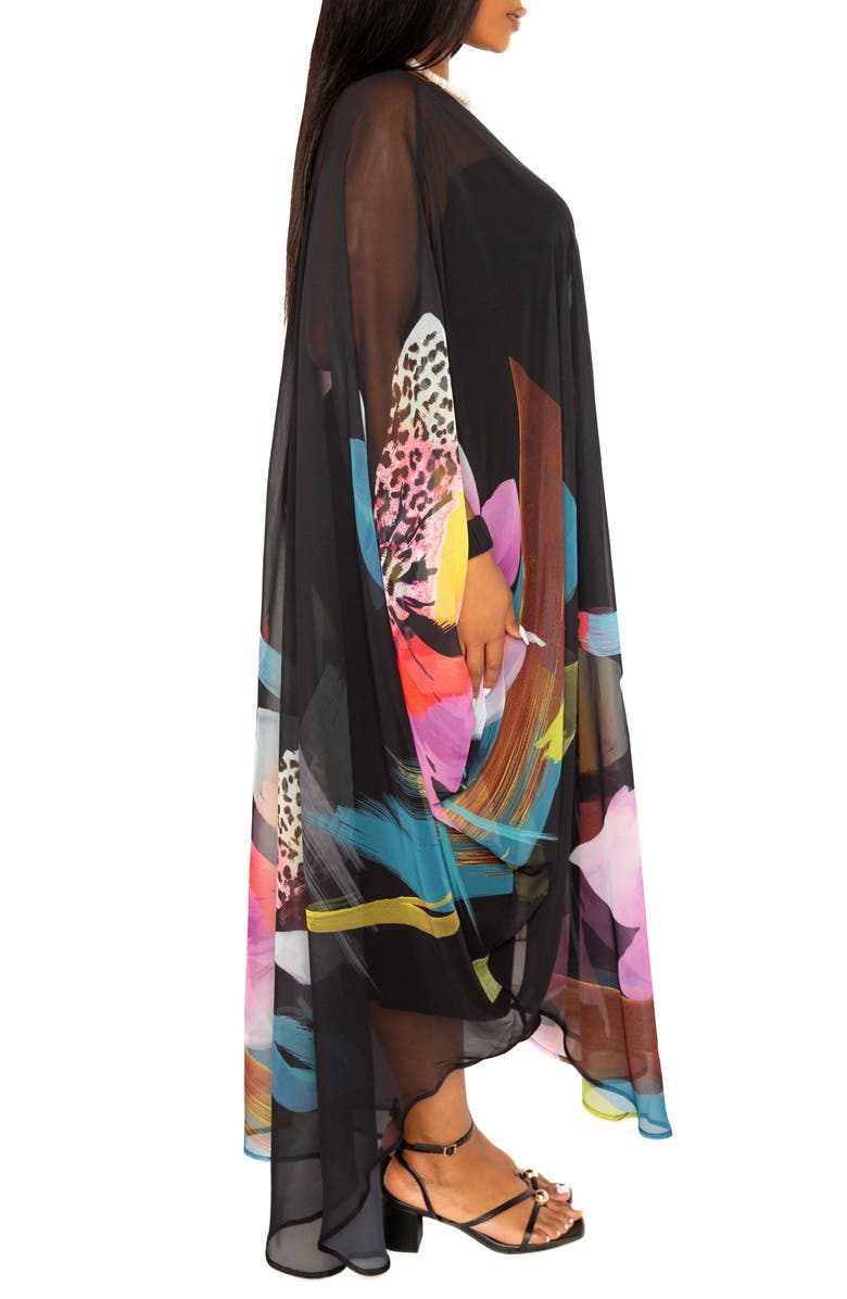 BUXOM COUTURE Floral Robe with Wristband, Alternate, color, Black Multi