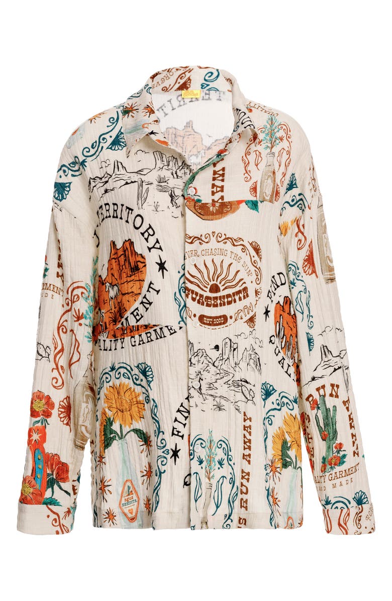 Agua Bendita Keshi Nopal Crinkled Stretch Cotton Button-Up Shirt, Alternate, color, 