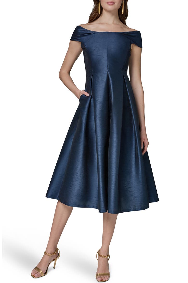 Off the Shoulder Dupioni Cocktail Dress, Main, color, NIGHTFALL