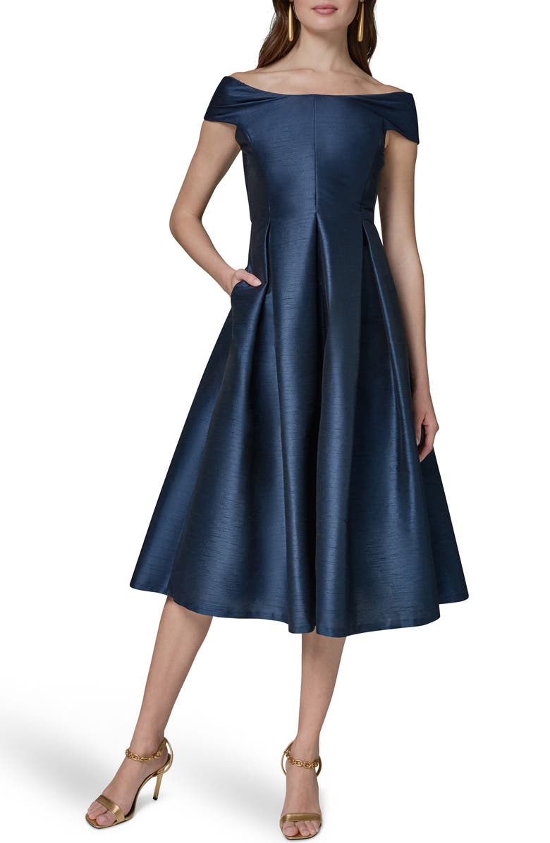 Donna Karan New York Off the Shoulder Dupioni Cocktail Dress, Main, color, Nightfall