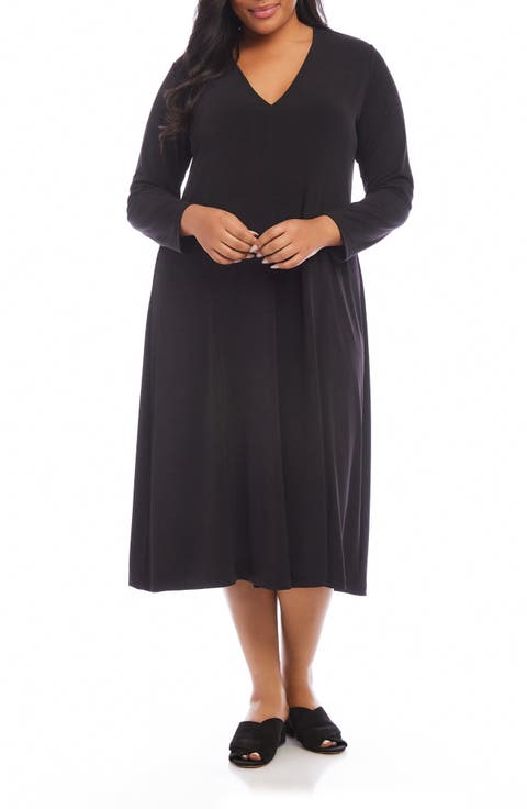 Kate Long Sleeve Travel Jersey Midi Dress (Plus)