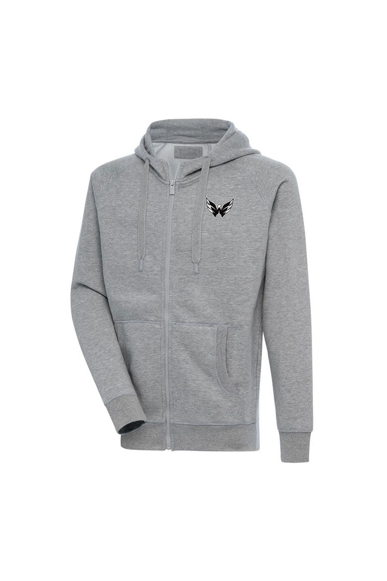 Men's Antigua  Heather Gray Washington Capitals Metallic Logo Victory Full-Zip Hoodie, Alternate, color, Heather Gray