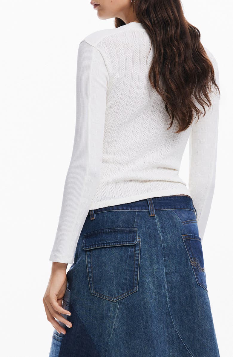 Desigual Charm Pointelle Stretch Cotton Top, Alternate, color, White