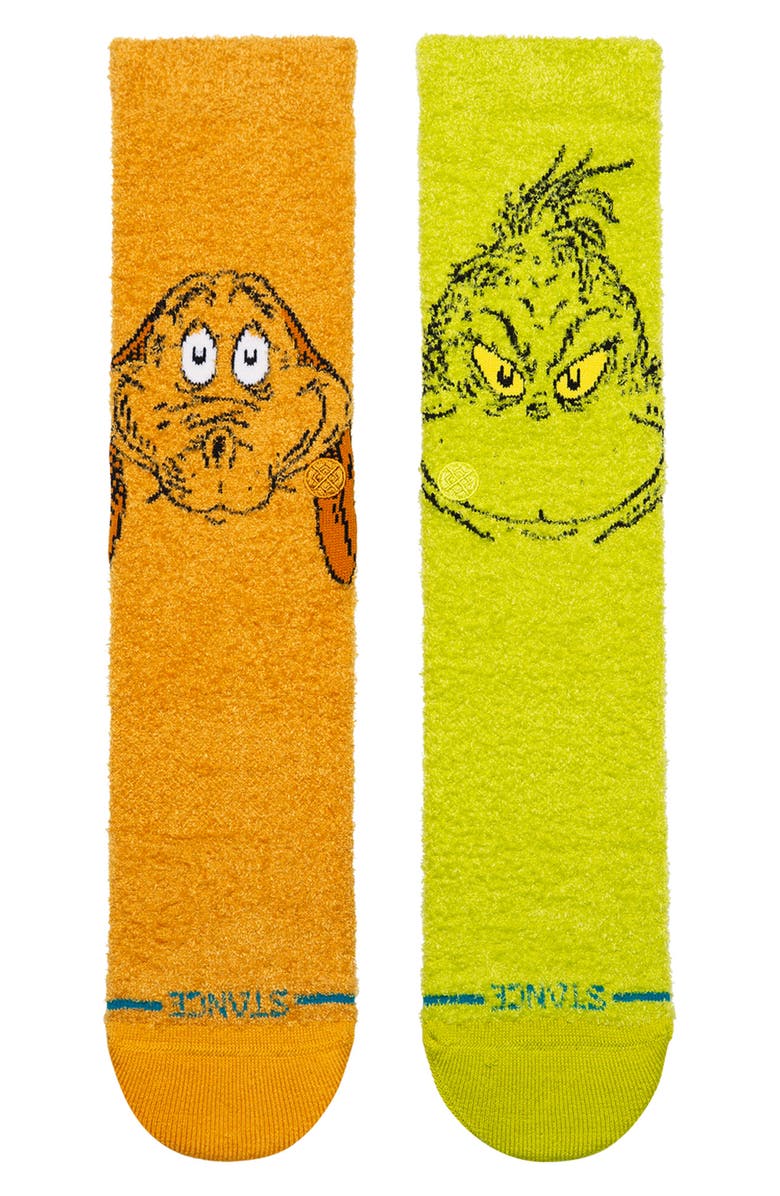 Stance Grinch & Max Crew Socks, Main, color, Green/Brown