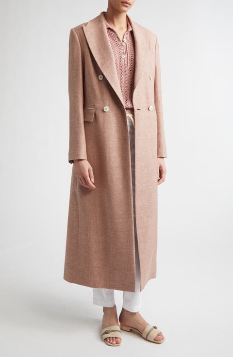 Zegna Double Breasted Stretch Linen, Wool & Silk Duster