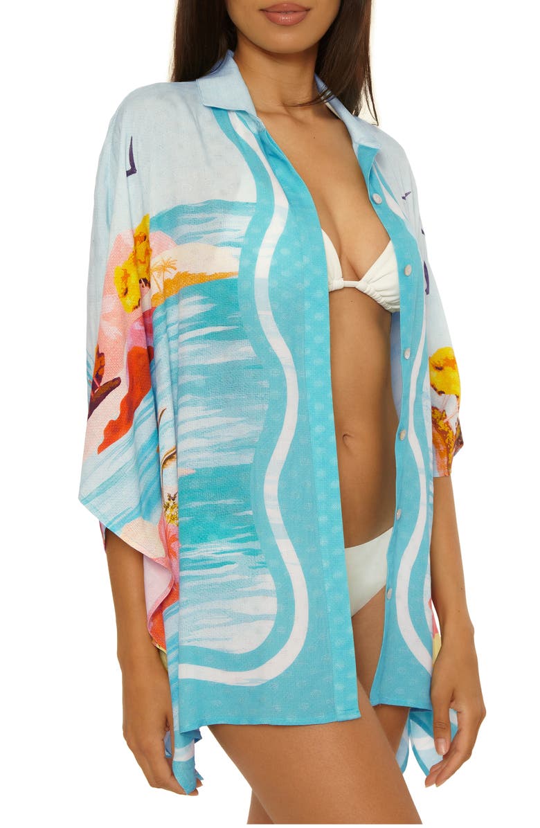 Trina Turk Cyclades Button-Up Cover-Up Shirt, Alternate, color, Multi