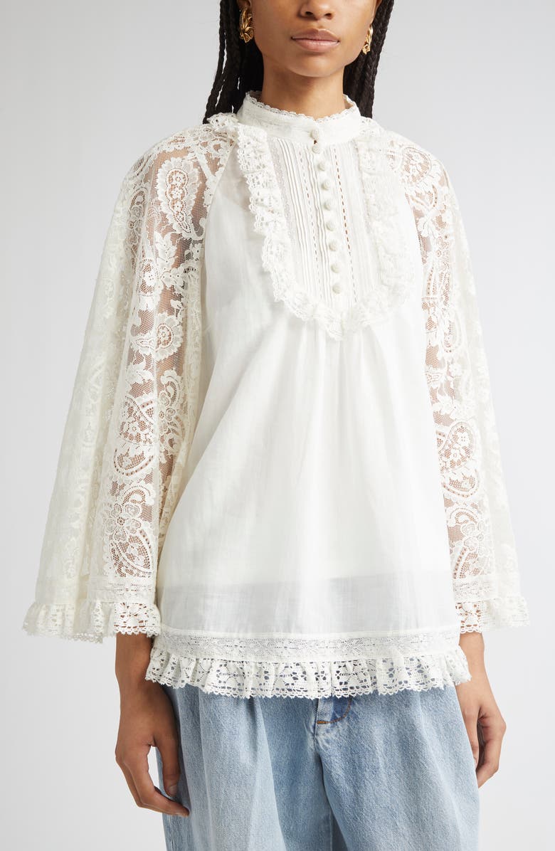 Zimmermann Ascension Lace Trim Tunic Top, Alternate, color, Cream