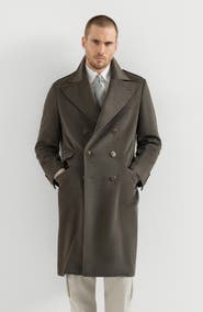 Brunello Cucinelli Lightweight virgin wool cloth one-and-a half breasted coat with peak lapels