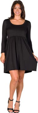 24seven Comfort Apparel Long Sleeve Babydoll Knee Length Dress