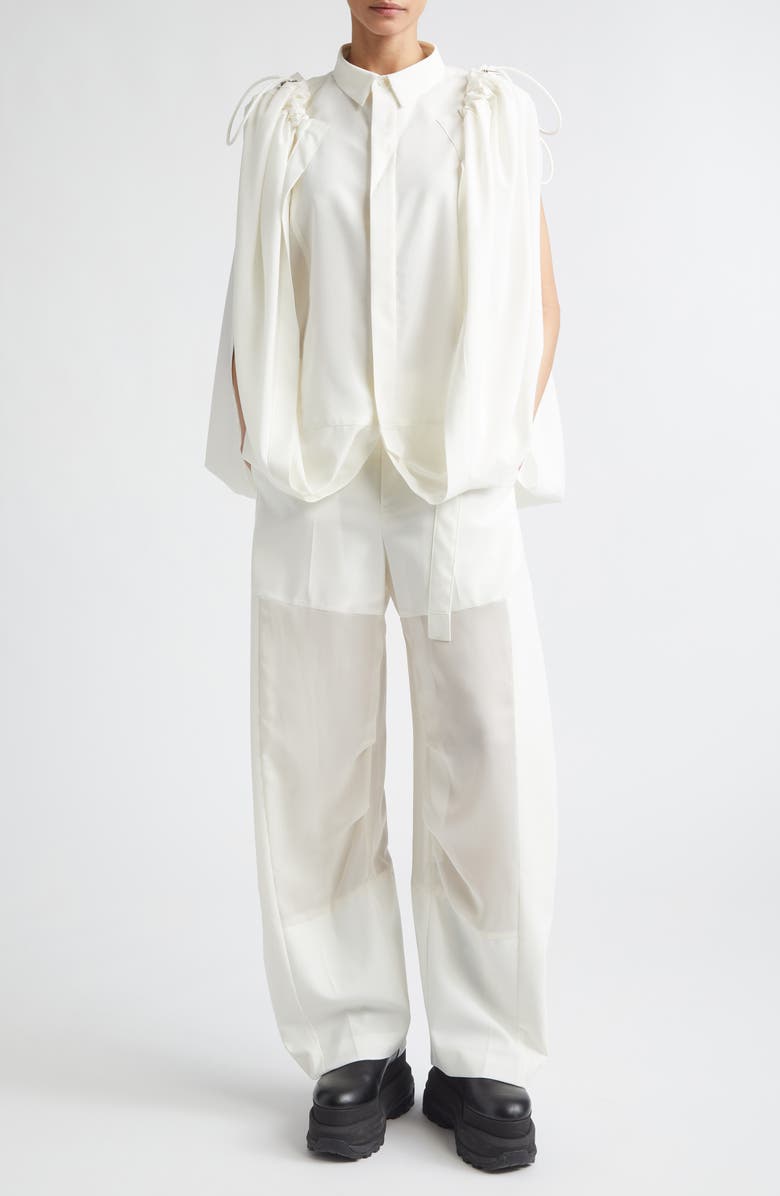 Sacai Suiting Button-Up Cape Shirt, Alternate, color, Off White