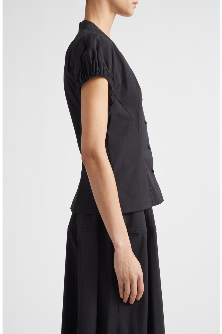 Cotton Poplin V-Neck Button-Up Shirt, Alternate, color, BLACK