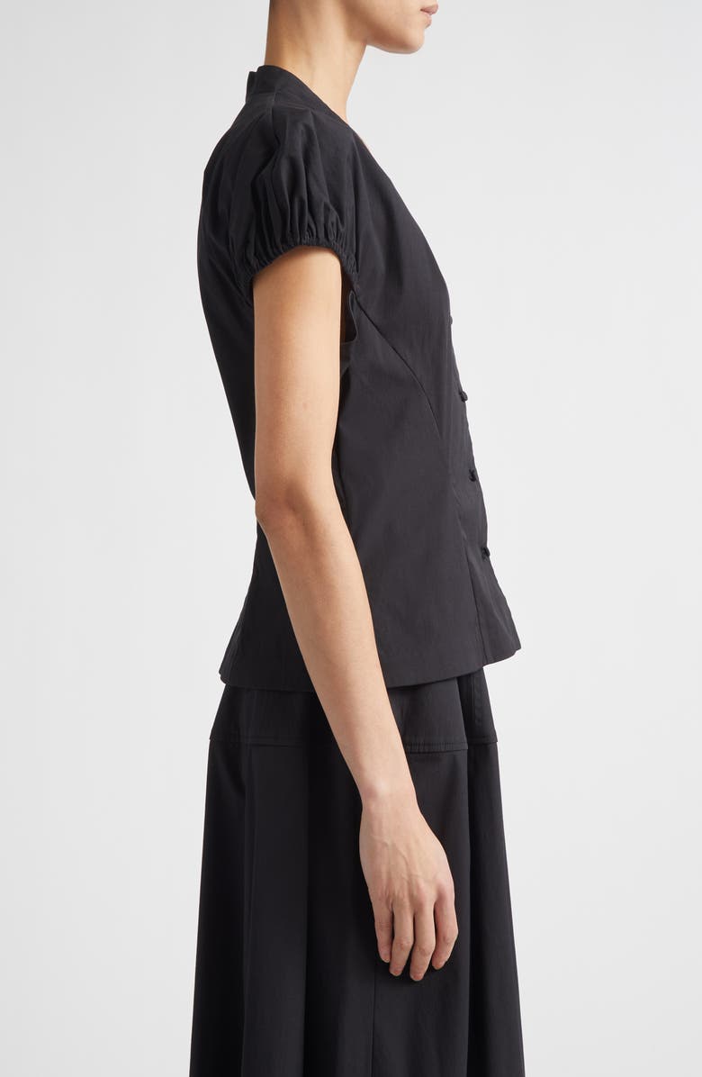 Lela Rose Cotton Poplin V-Neck Button-Up Shirt, Alternate, color, Black