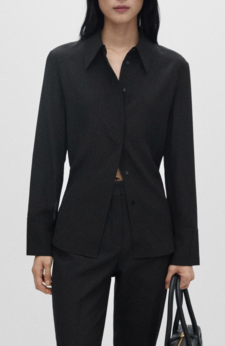 MANGO Silk Button-Up Shirt, Main, color, Black