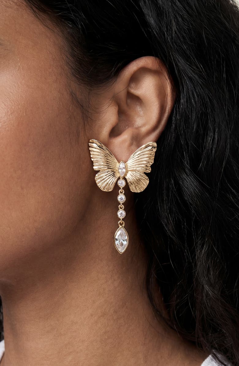 Ettika Fluttering Glow Drop Earrings, Alternate, color, Gold