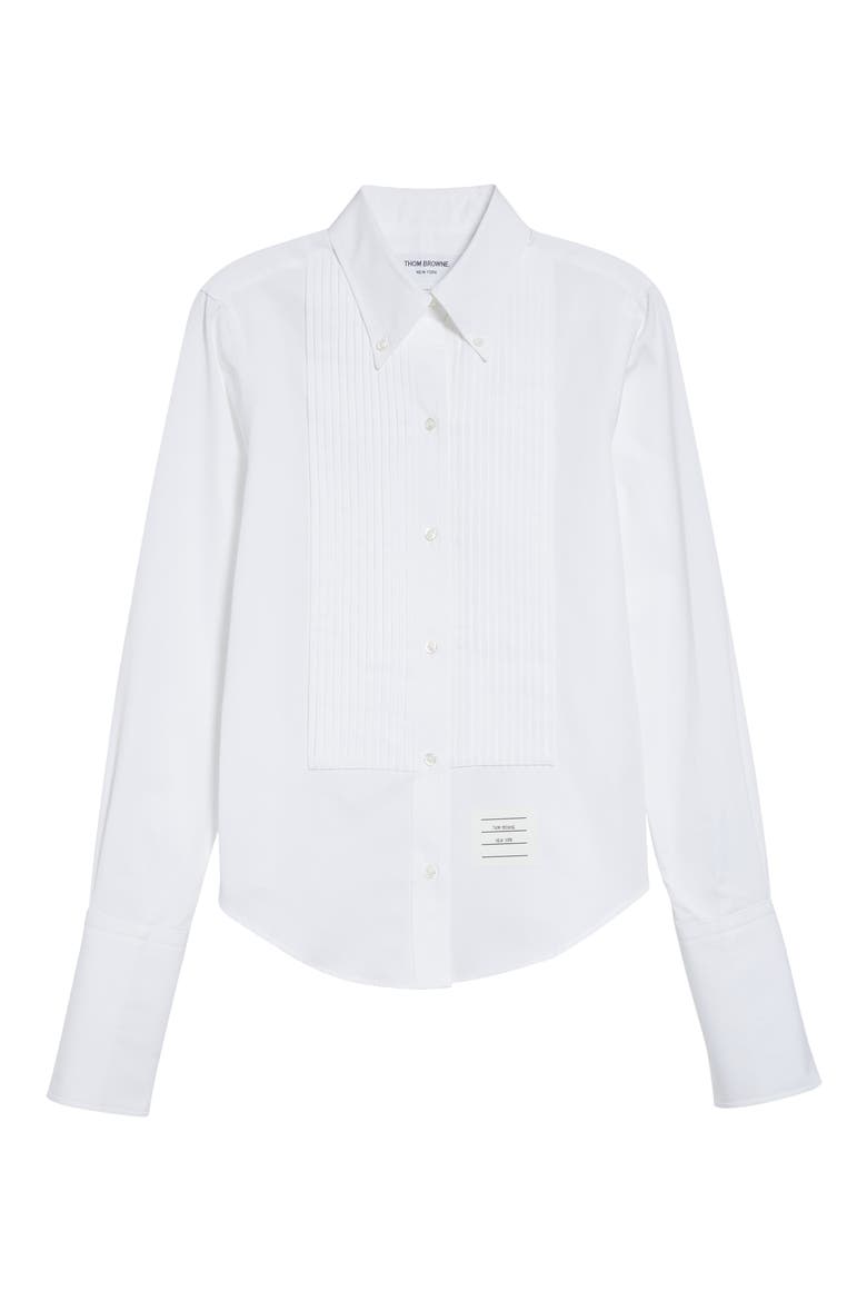 Plissé Bib Button-Down Shirt, Alternate, color, WHITE