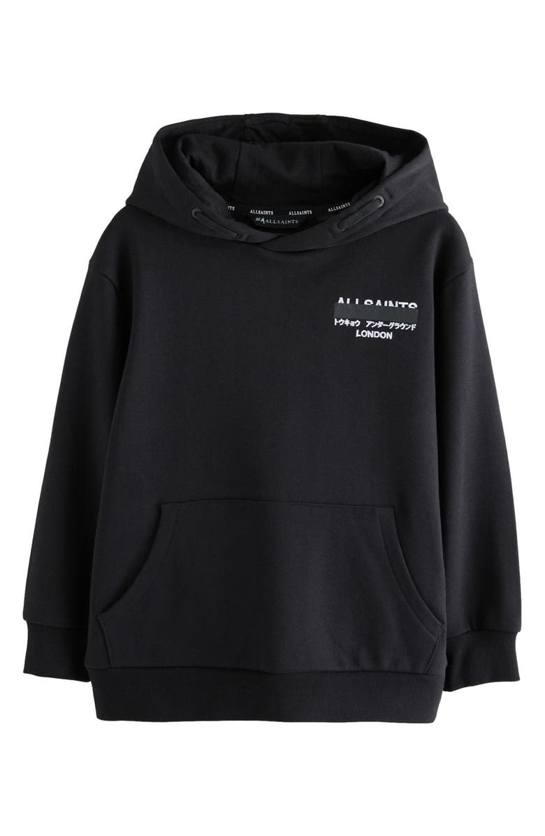 smALLSAINTS by ALLSAINTS Kids' Redact Oversize Cotton Fleece Hoodie, Main, color, Black