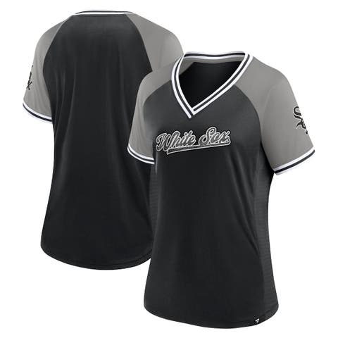 Women's Fanatics Black Chicago White Sox Glitz & Glam League Diva Raglan V-Neck T-Shirt