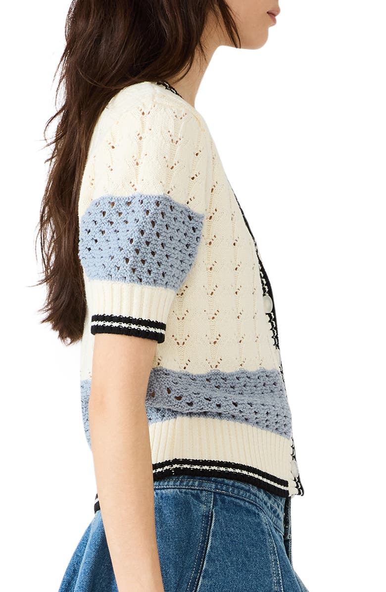 Steve Madden Fiona Tipped Cotton Blend Pointelle Cardigan, Alternate, color, 