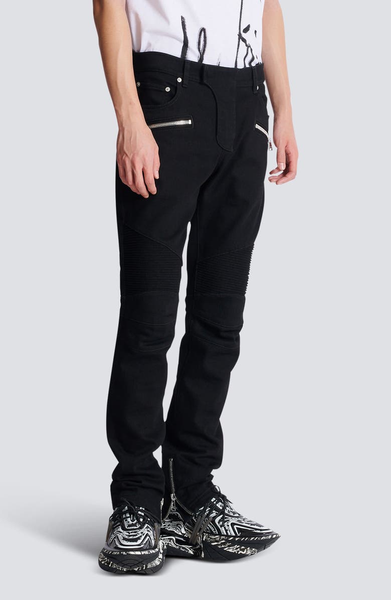 Balmain Denim Biker Pants, Alternate, color, 0Pa Black