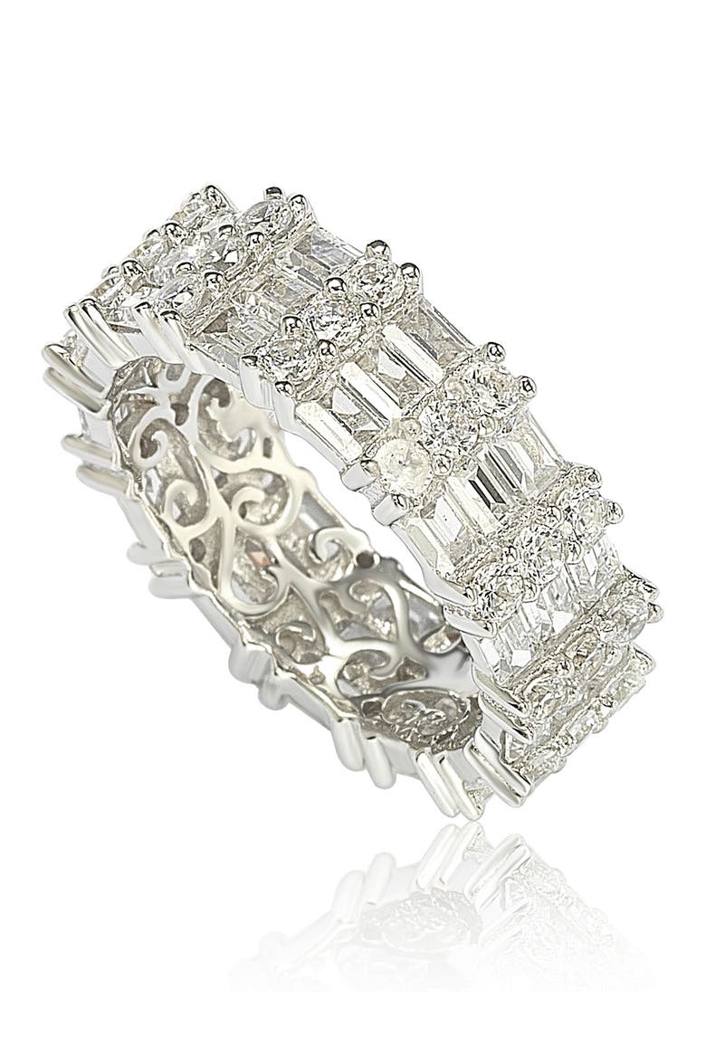 Sterling Silver Modern Tri-Row White Bagguette CZ Eternity Band, Alternate, color, WHITE