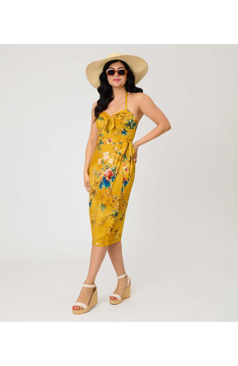 Unique Vintage Leilani Sleeveless Sarong Dress, Alternate, color, Yellow Floral Print