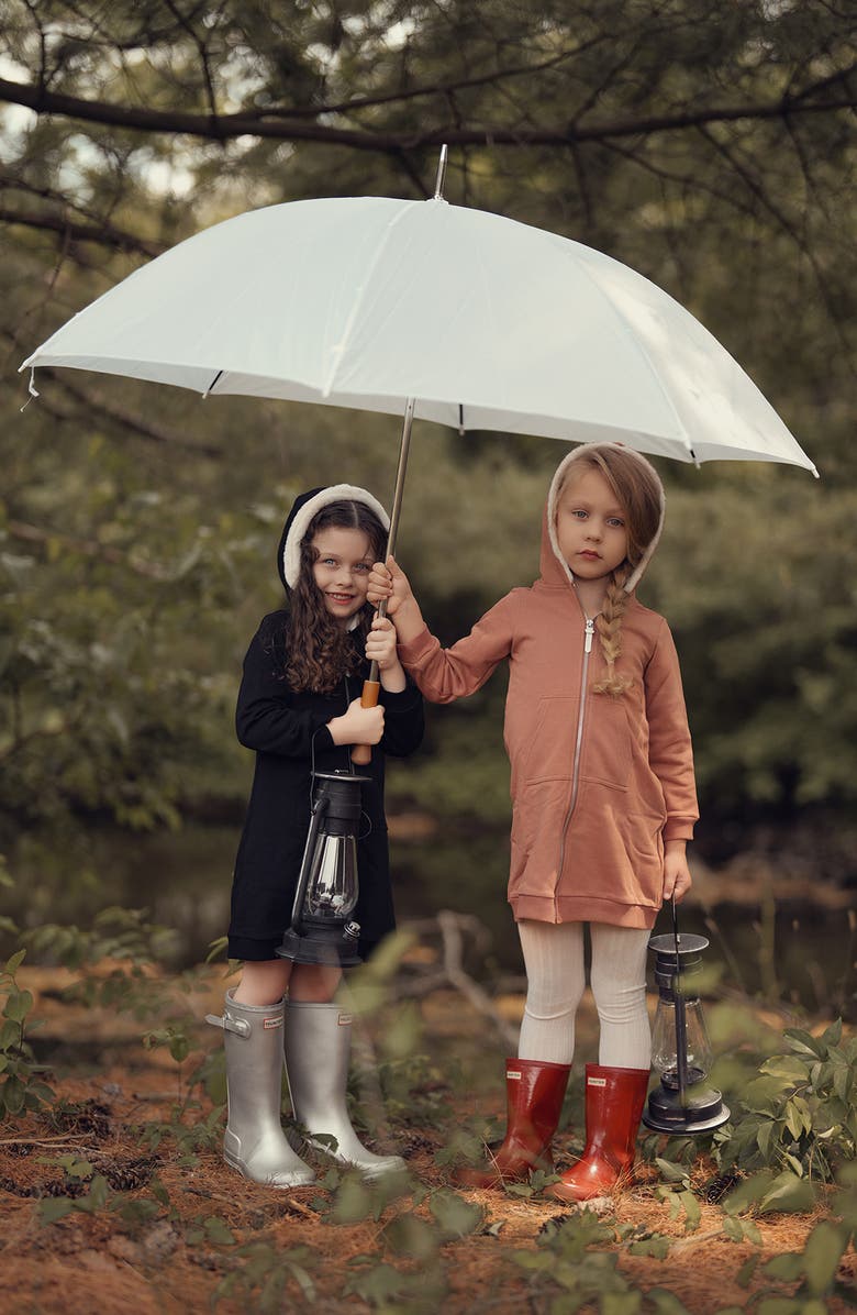 Manière Kids' Faux Fur Lined Zip-Up Hoodie Dress, Alternate, color, Rust