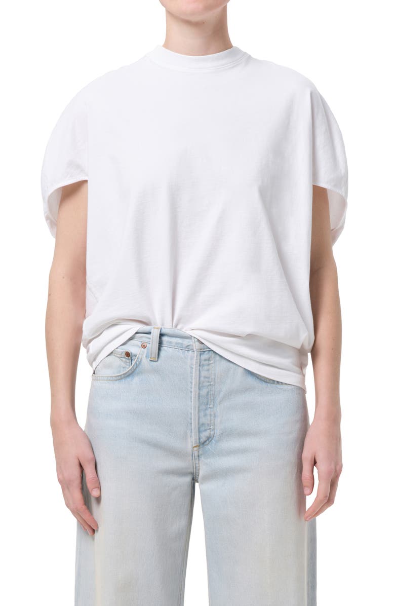 AGOLDE Souline Ruched Sleeve T-Shirt, Main, color, White