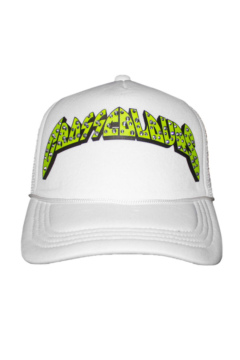 Studded Rock of Ages Trucker Hat, Main, color, White