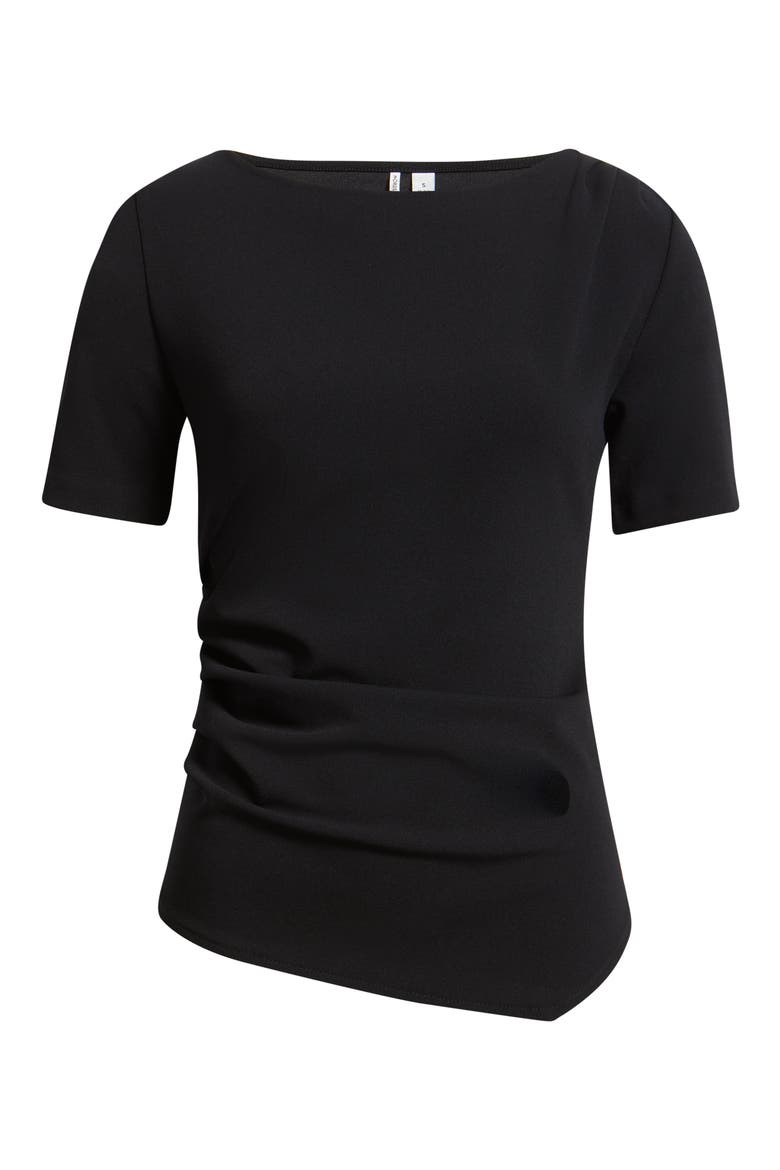 Asymmetric Gathered Tee, Alternate, color, BLACK