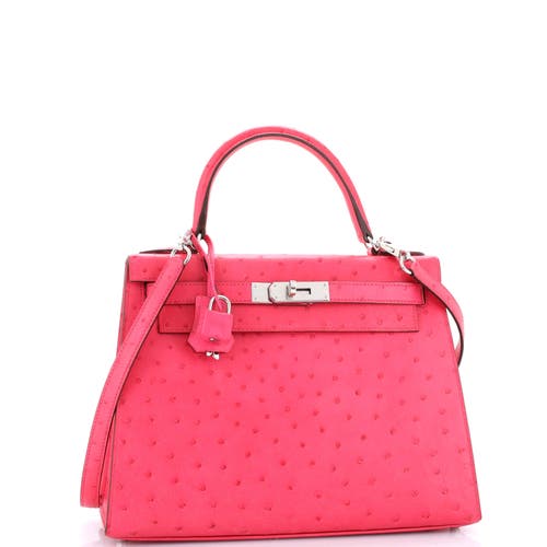 Pre-owned Hermes  Hermes Kelly Handbag Pink Ostrich With Palladium Hardware 28