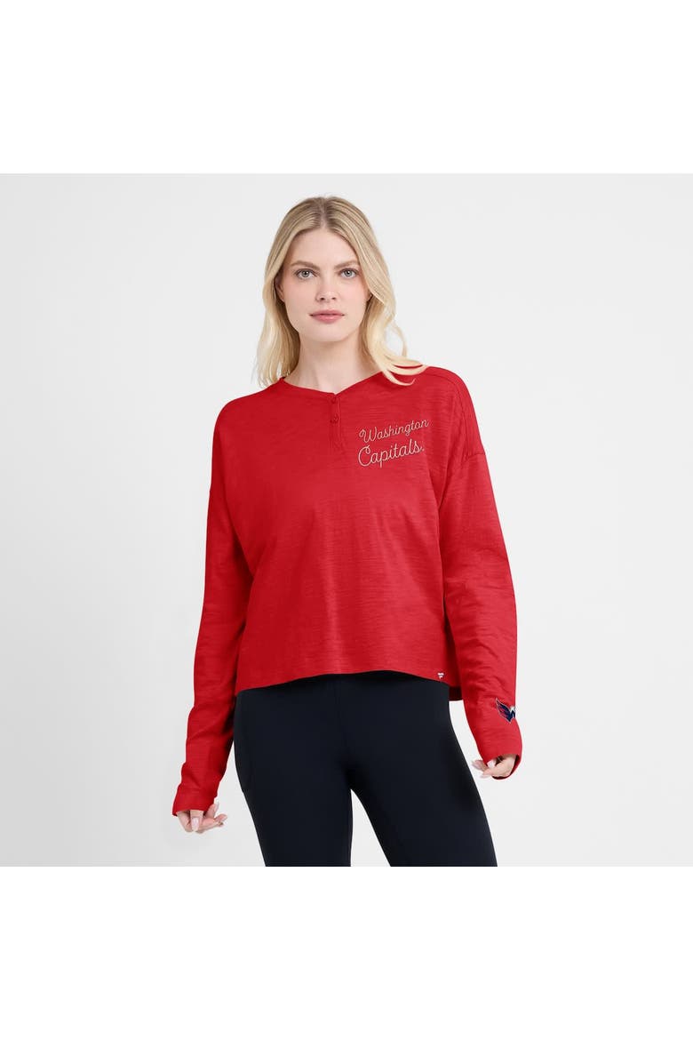 Women's Fanatics Red Washington Capitals Oversized All Out Effort Long Sleeve Henley T-Shirt, Alternate, color, Red