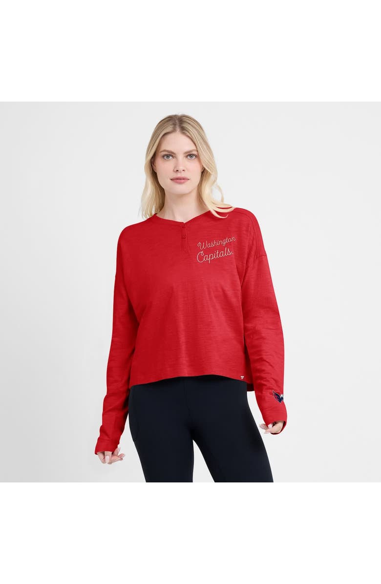 FANATICS Women's Fanatics Red Washington Capitals Oversized All Out Effort Long Sleeve Henley T-Shirt, Alternate, color, Red
