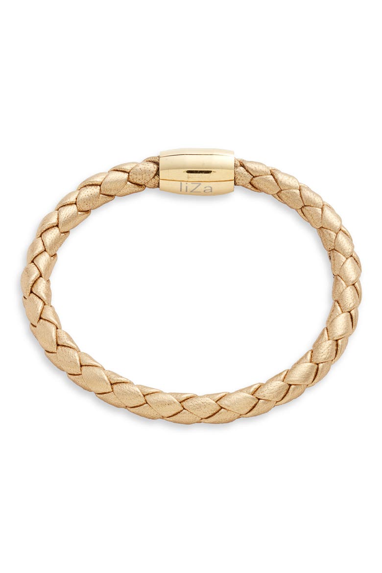 Stainless Steel & Leather Bracelet, Main, color, GOLD
