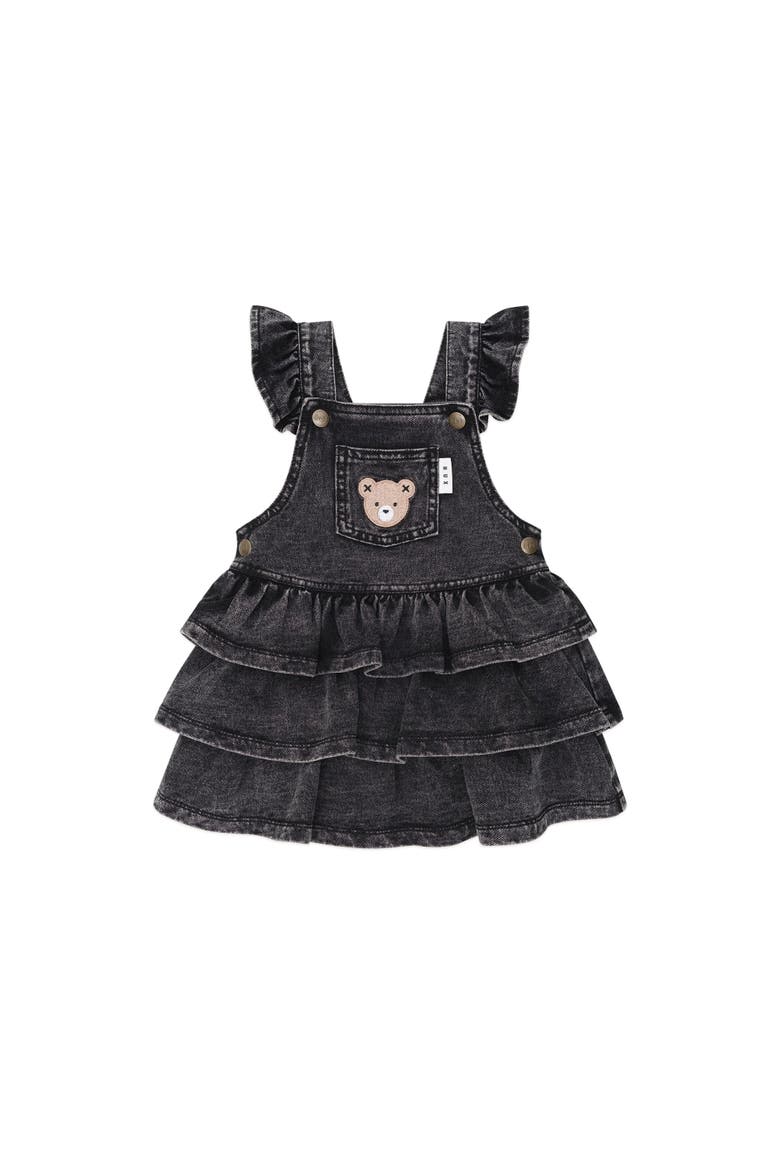 Knit Denim Frill Pinafore, Main, color, Denim Black