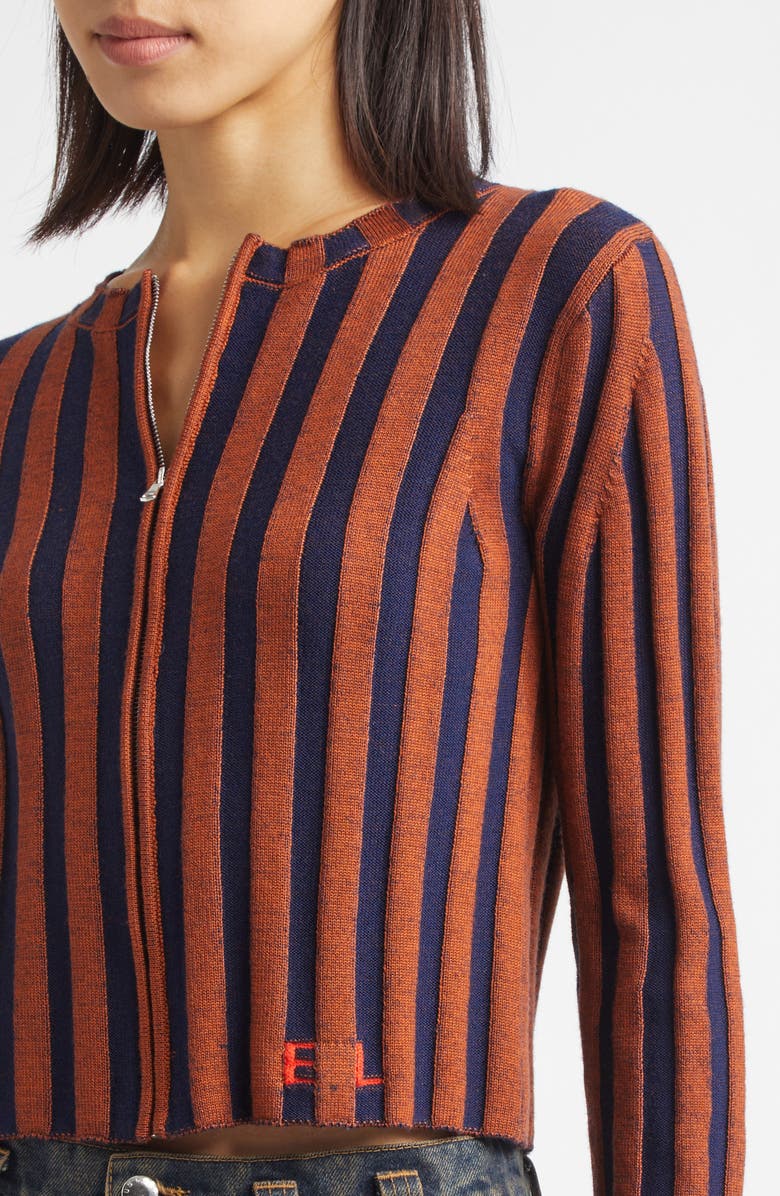 Eckhaus Latta Keyboard Stripe Merino Wool Crop Zip Cardigan, Alternate, color, Sierra Nevada