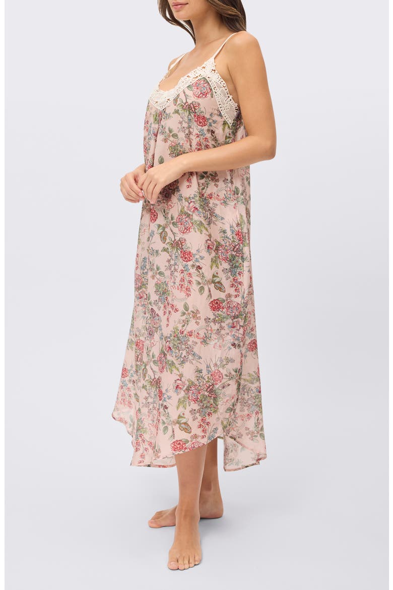 Layla Lace Trim Maxi Nightgown, Alternate, color, PINK